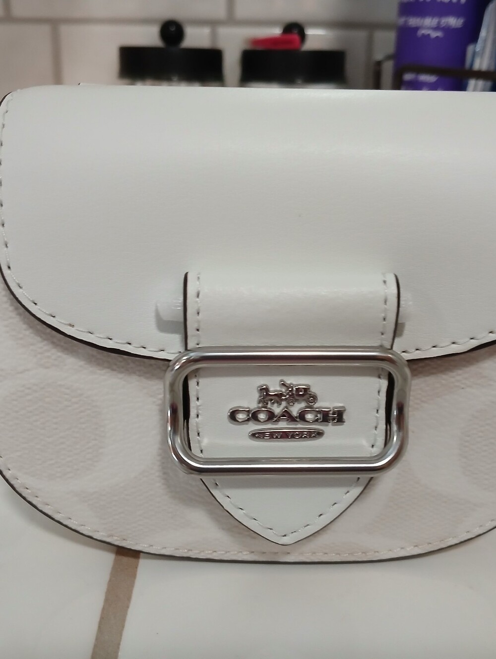 Coach White Leather Signature Crossbody with Silver Hardware